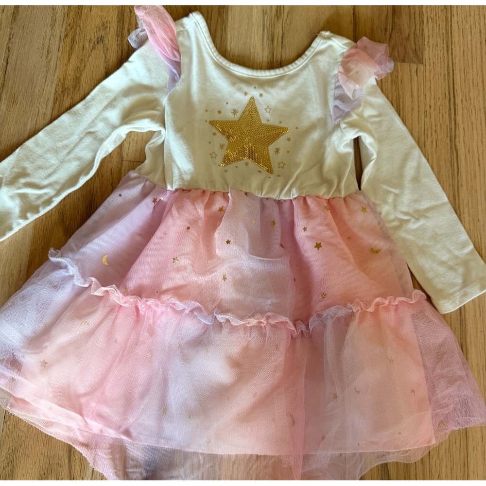 Cat & Jack Toddler Girls Gold Sequin Star Rainbow Tulle Tutu Dress 2T